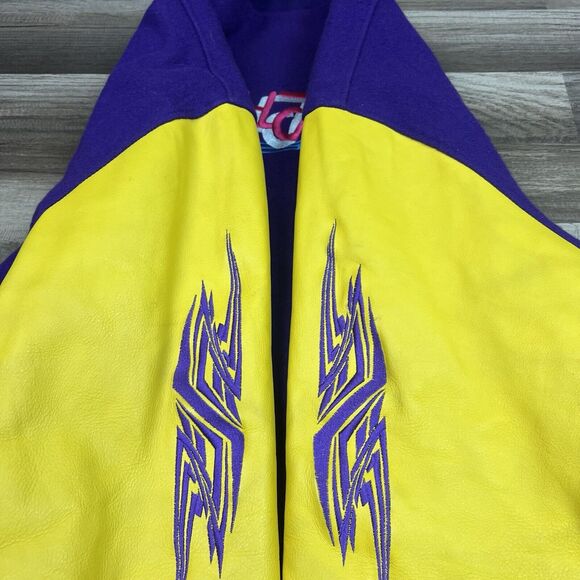 VTG Gold Rush Motorsports Varsity Wool Leather Jacket Purple Gold Sz XL - Picture 9 of 15
